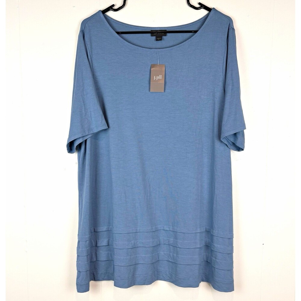 J. Jill Wearever Tunic Blouse XL Blue Coastal Relaxed Breezy Office Workwear NEW